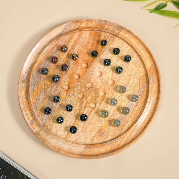 Wooden Ludo Solitaire 2-in-1 Game With Glass Marbles