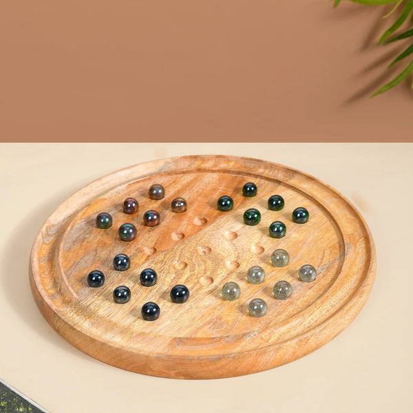 Wooden Ludo Solitaire 2-in-1 Game With Glass Marbles