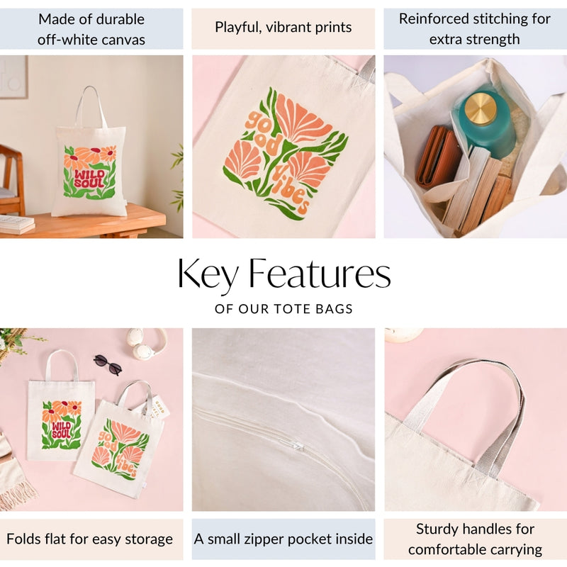 Typography Printed Everyday Canvas Tote Bag Set Of 2