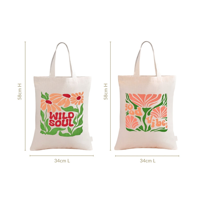 Typography Printed Everyday Canvas Tote Bag Set Of 2