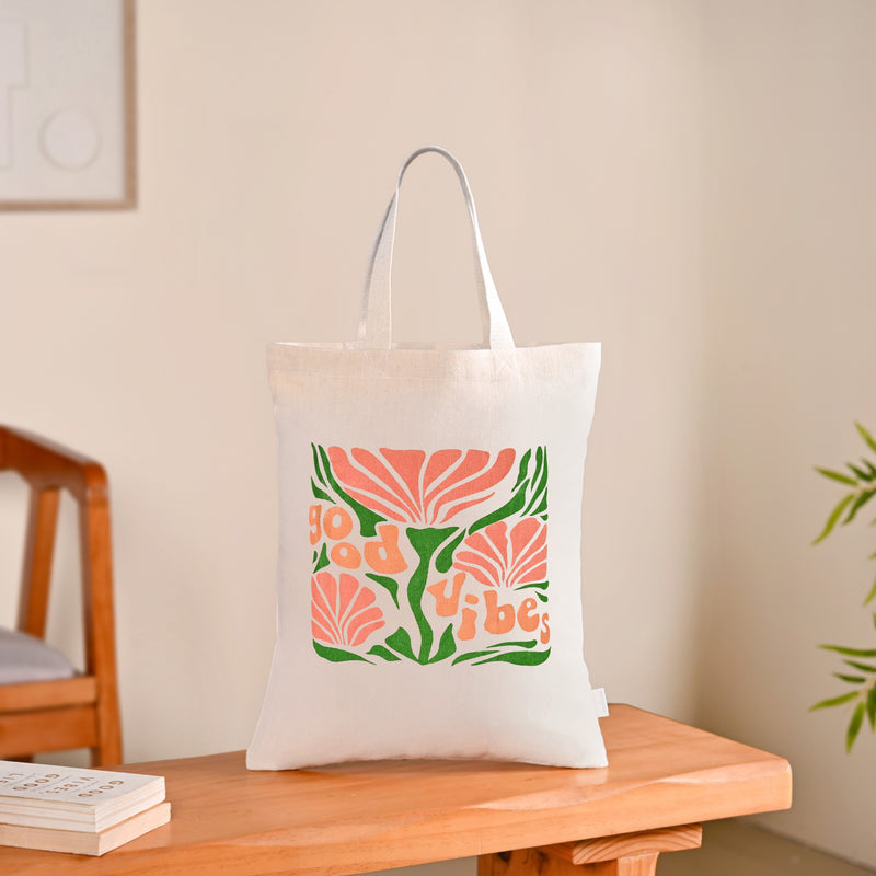 Typography Printed Everyday Canvas Tote Bag Set Of 2