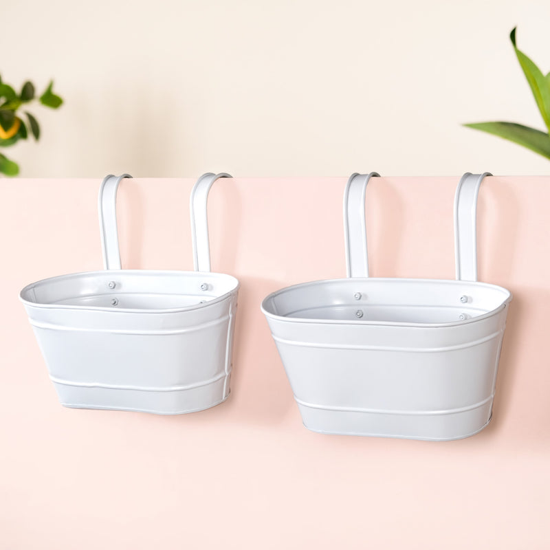 Urban Bloom Hanging Railing Planter Ivory Set Of 2