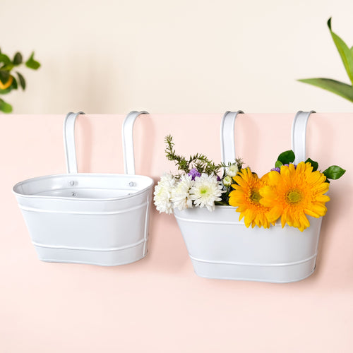 Urban Bloom Hanging Railing Planter Ivory Set Of 2