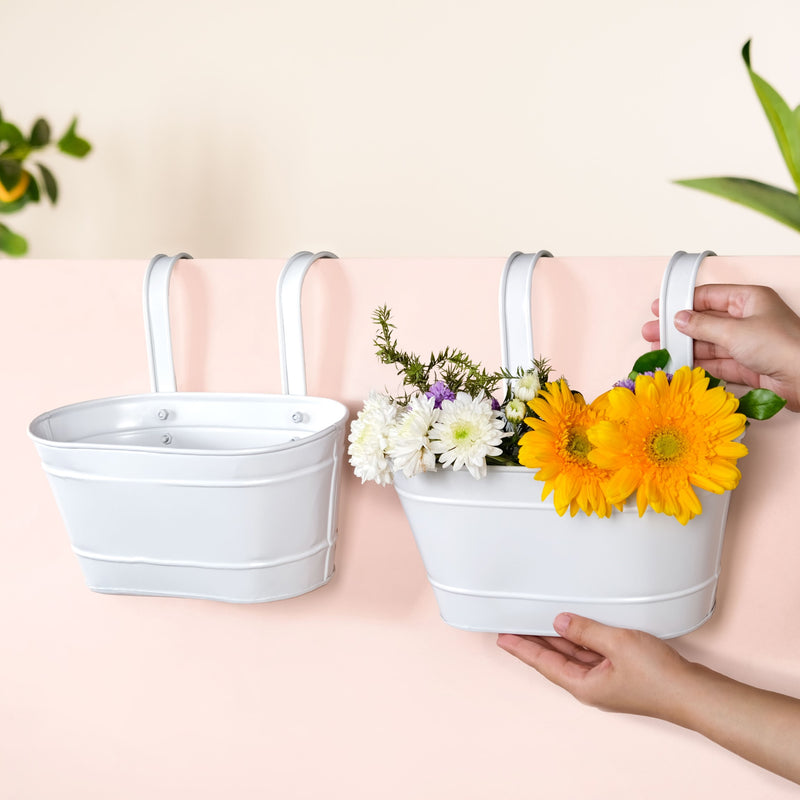 Urban Bloom Hanging Railing Planter Ivory Set Of 2