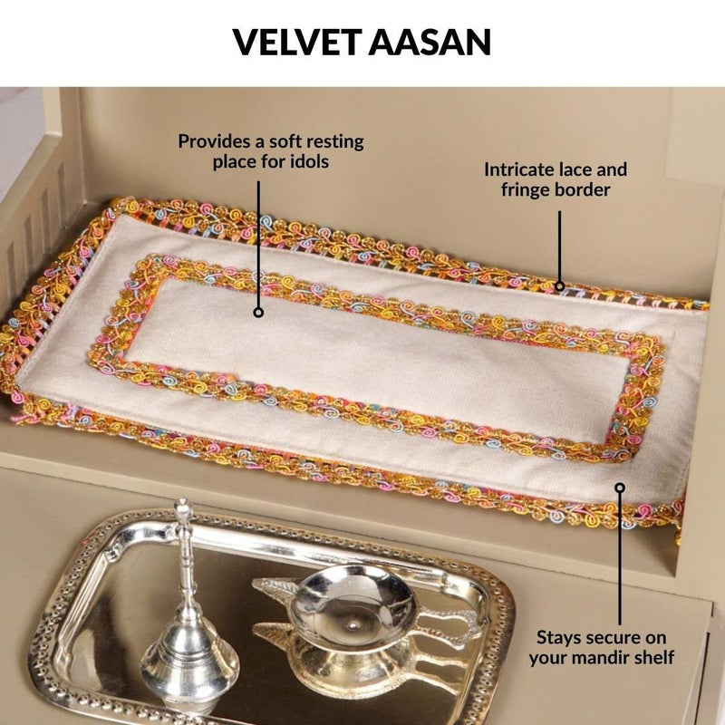 Urban Wall Mountable Mandir Medium With Bell Hanging Aasan Ghanti Diya And Puja Thali