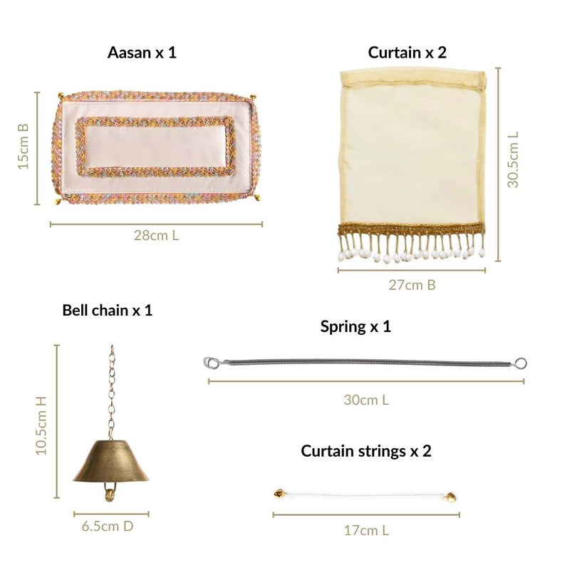 Urban Wall Mountable Mandir Medium With Bell Hanging Aasan Ghanti Diya And Puja Thali