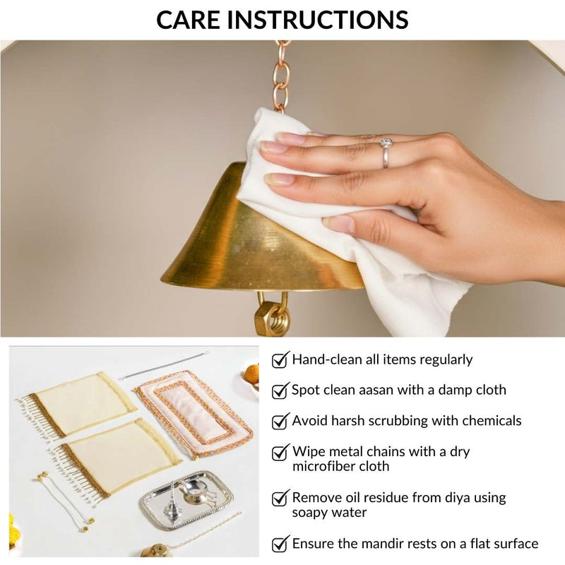 Urban Wall Mountable Mandir Medium With Bell Hanging Aasan Ghanti Diya And Puja Thali