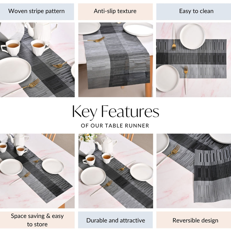 Urban Stripes Reversible Grey Table Runner 180x30cm