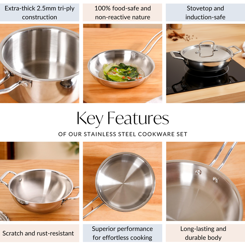 Triply Cookware Set With Kadai Frying Pan And Sauce Pan