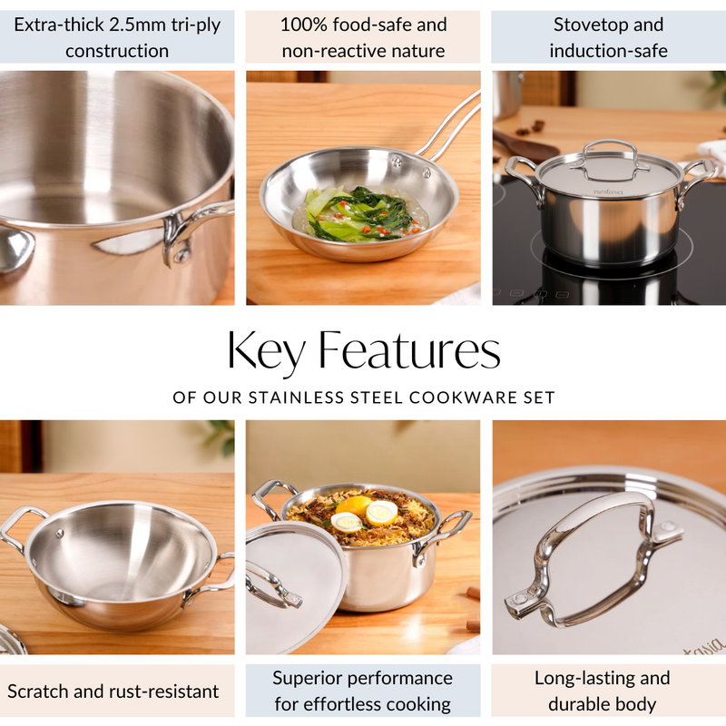 Set Of 3 Triply Daily Cook Set With Kadai Frying Pan And Casserole