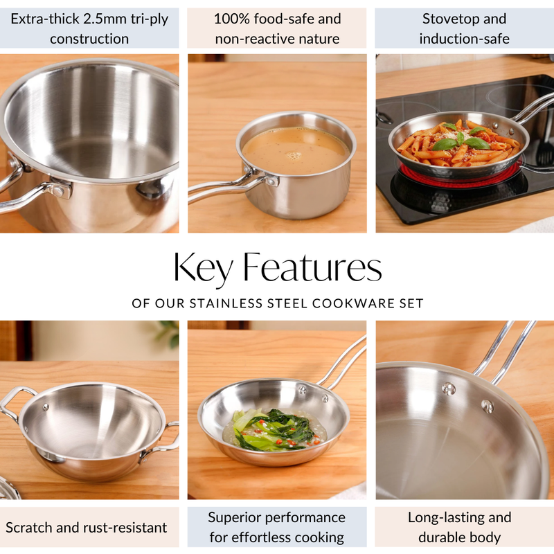 Triply Stainless Steel Kadai Frying Pan And Saucepan Cookware Set