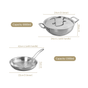 Set Of 2 Triply Stainless Steel Kadai With Lid And Frying Pan