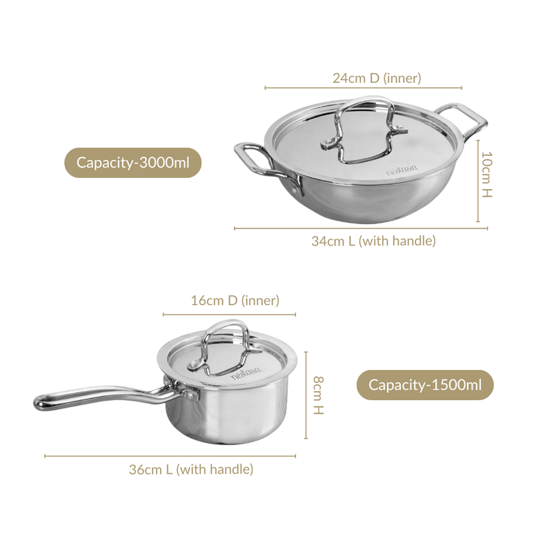 Triply Stainless Steel Set With Saucepan And Kadai