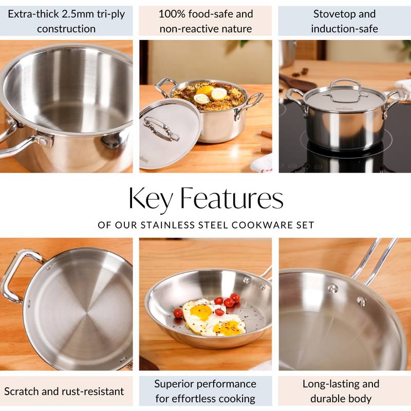 Triply Master Cook Set With Frying Pan Kadai Casserole And Saucepan