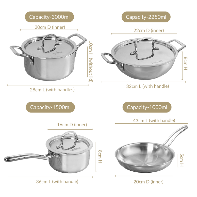 Triply Master Cook Set With Frying Pan Kadai Casserole And Saucepan