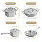 Triply Master Cook Set With Frying Pan Kadai Casserole And Saucepan
