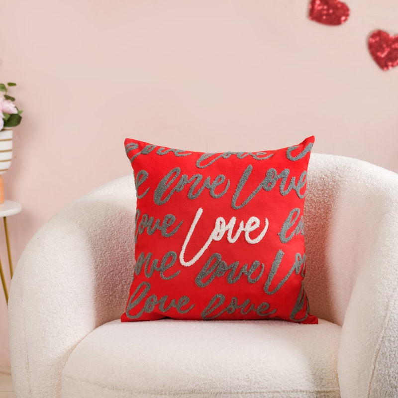 Embroidered Love Cotton Cushion Cover Set Of 2 16x16 Inch