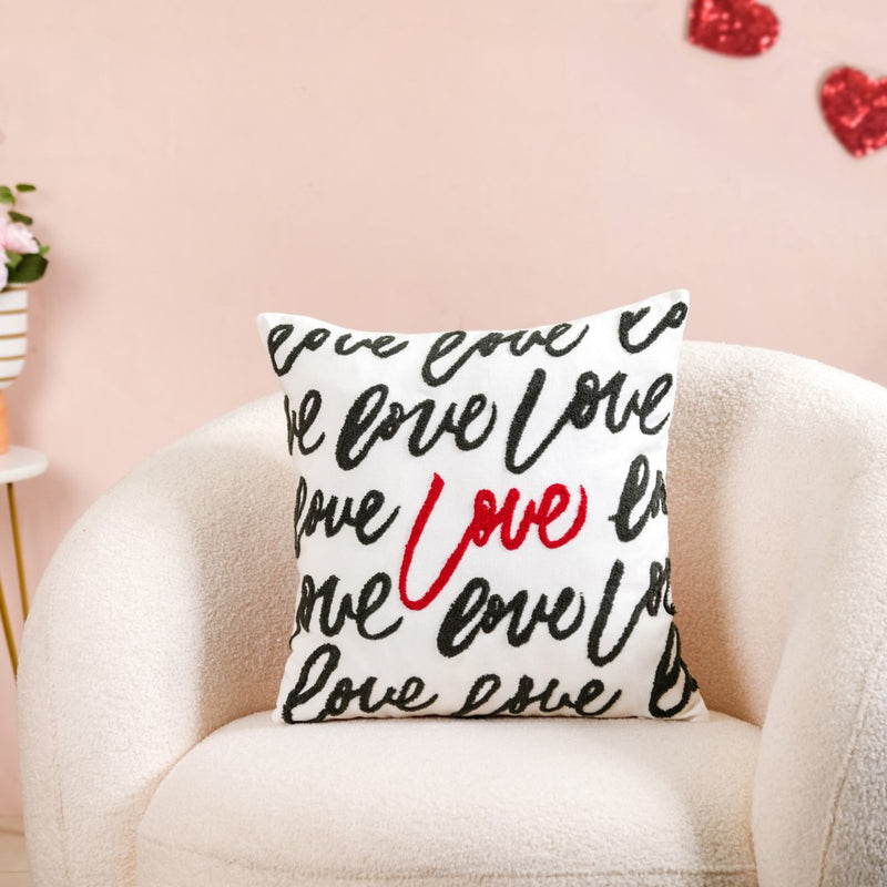 Embroidered Love Cotton Cushion Cover Set Of 2 16x16 Inch