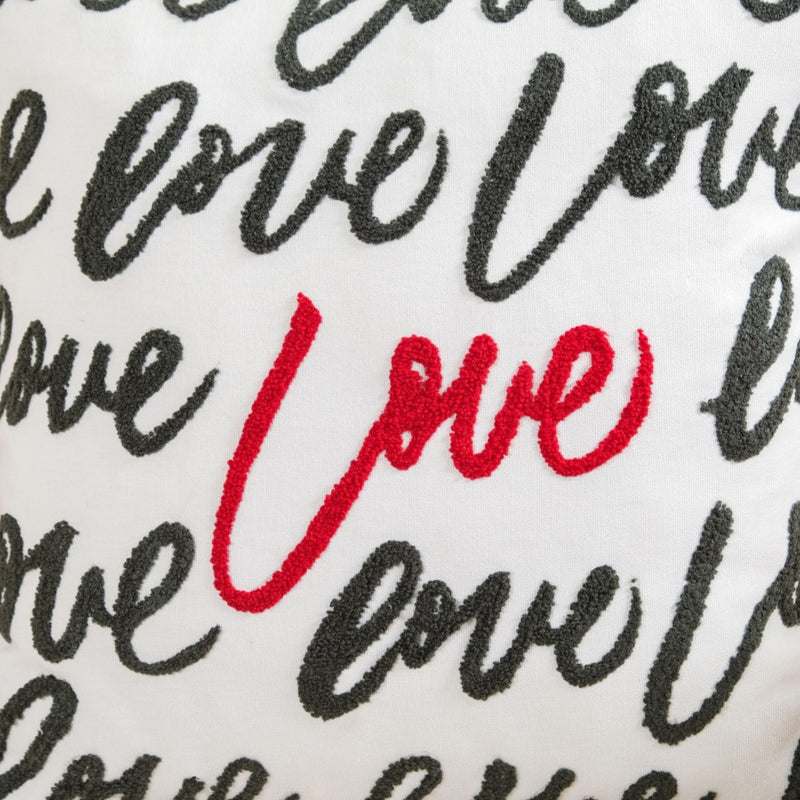 Embroidered Love Cotton Cushion Cover Set Of 2 16x16 Inch