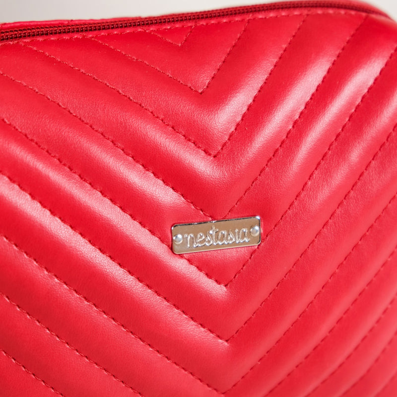 Vegan Leather Makeup Pouch Set Of 2 For Women Red