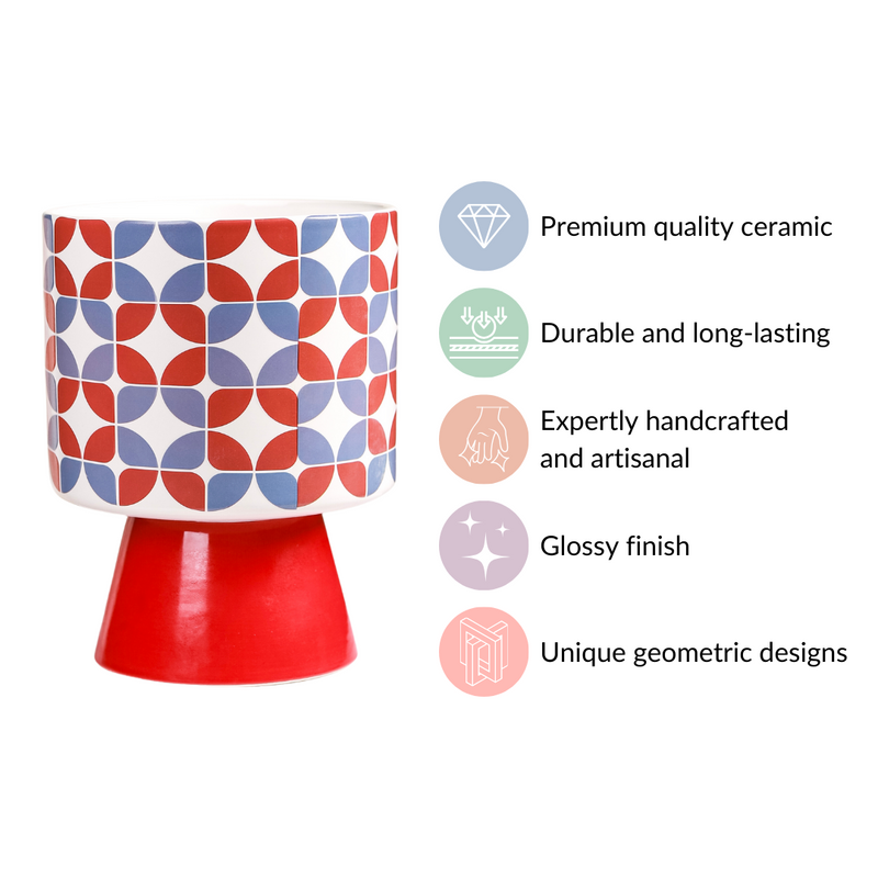 Colourful Pedestal Vase Bauhaus Red- Colourful Pedestal Vase, Decorative Flower Vase, Vibrant Pedestal Vase, Multicolour Flower Vase