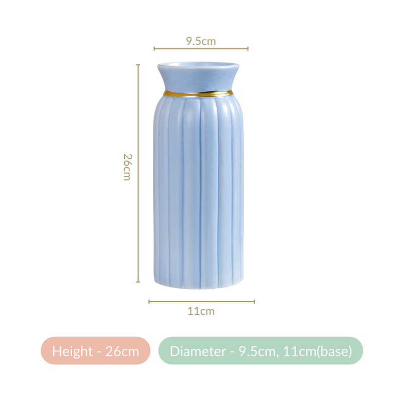 Ceramic Vase With Ribbed Textures Blue