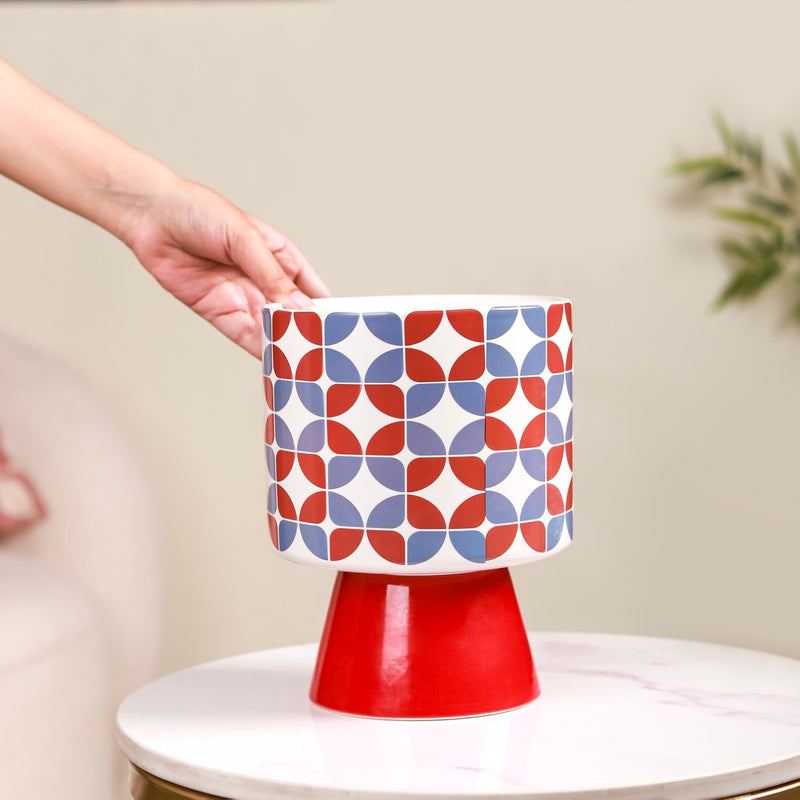 Colourful Pedestal Vase Bauhaus Red- Colourful Pedestal Vase, Decorative Flower Vase, Vibrant Pedestal Vase, Multicolour Flower Vase