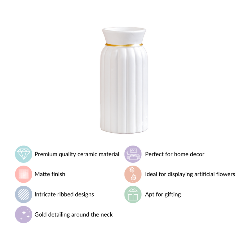 Delicate Vintage Ceramic Flower Vase For Living Room White- Textured Ceramic Vase, White Flower Vase, Living Room Decor, Textured Ceramic Vase