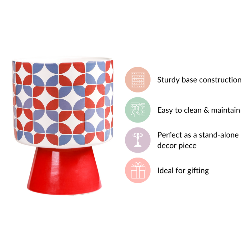 Colourful Pedestal Vase Bauhaus Red- Colourful Pedestal Vase, Decorative Flower Vase, Vibrant Pedestal Vase, Multicolour Flower Vase