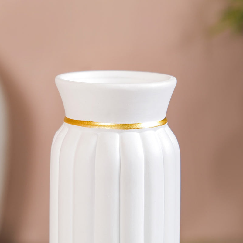 Ribbed Ceramic Vase Tall White