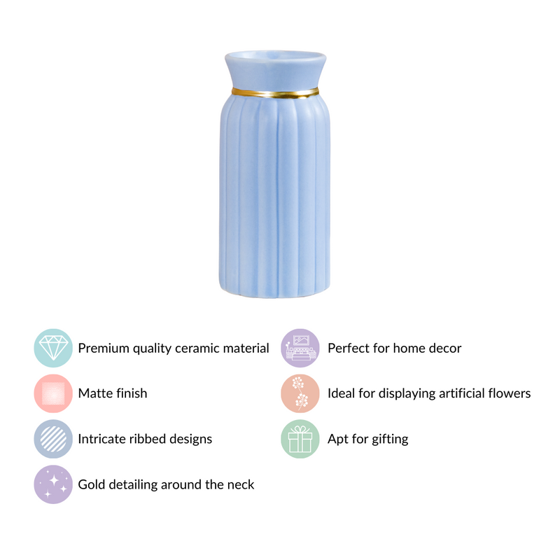 Short Ceramic Vase For Home Decoration Blue