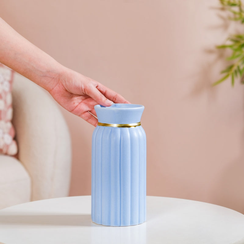 Short Ceramic Vase For Home Decoration Blue