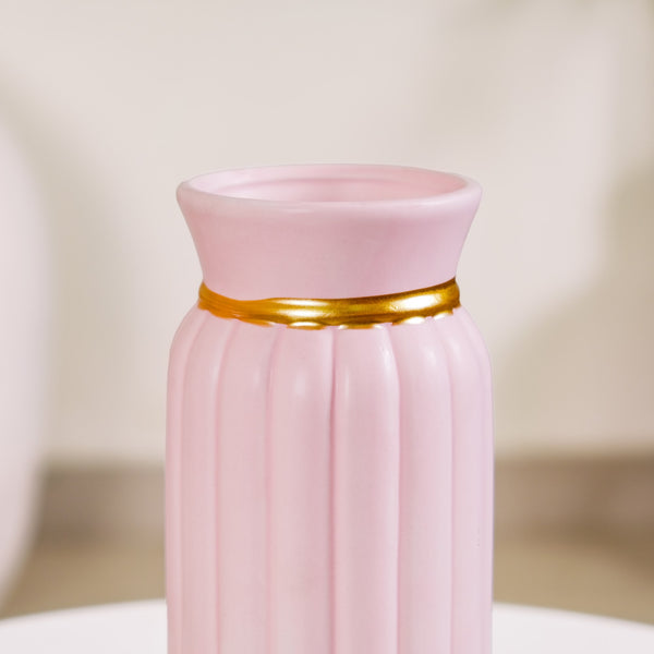 Ribbed Ceramic Vase Set of 2 Pink