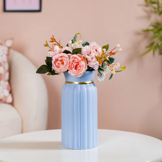 Short Ceramic Vase For Home Decoration Blue