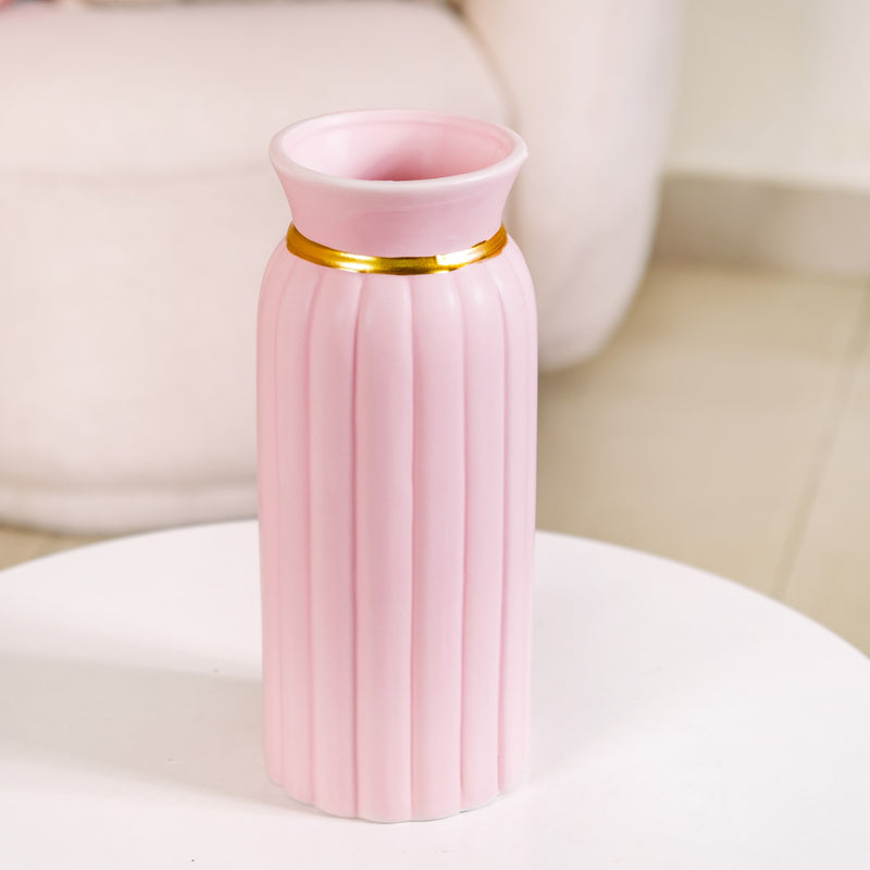 Flowerful Vintage Ceramic Vase Set of 2 Pink - Ceramic Vase, Pink Ceramic Vase Set, Set of 2 Ribbed Vases, Decorative Pink Vases, Ceramic Vase