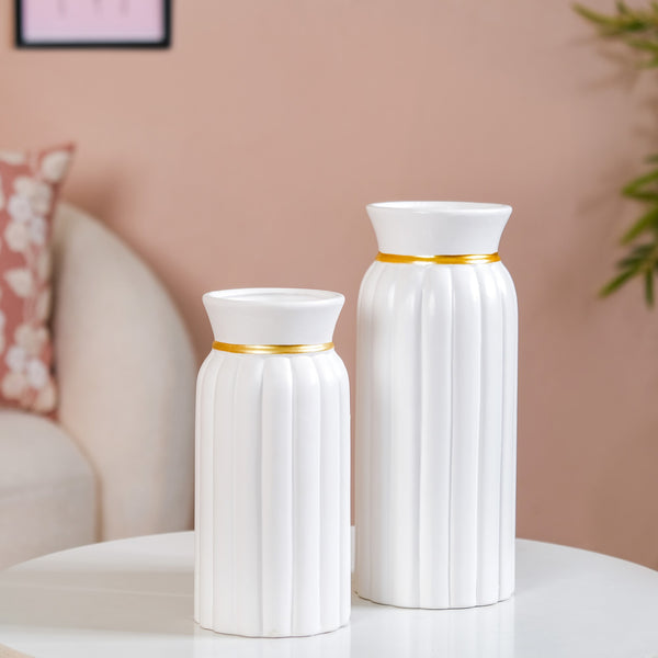 Textured Ceramic Flower Vase For Living Room White