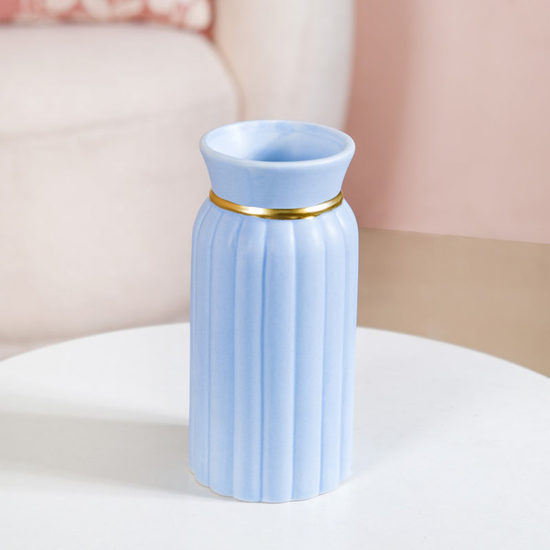 Short Ceramic Vase For Home Decoration Blue