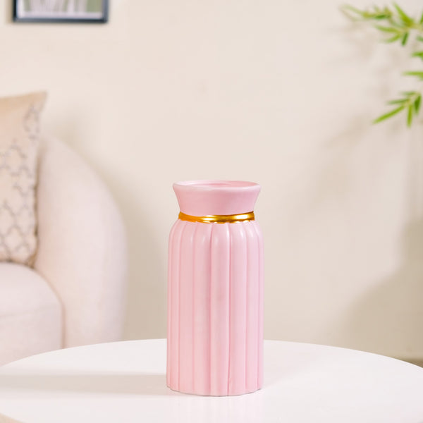Ribbed Ceramic Flower Vase For Home Decor Pink