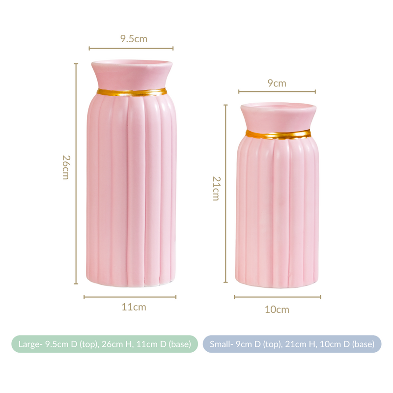 Flowerful Vintage Ceramic Vase Set of 2 Pink - Ceramic Vase, Pink Ceramic Vase Set, Set of 2 Ribbed Vases, Decorative Pink Vases, Ceramic Vase