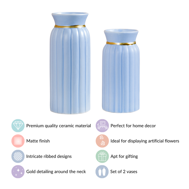 Luxurious Ceramic Vase Set Of 2 Blue