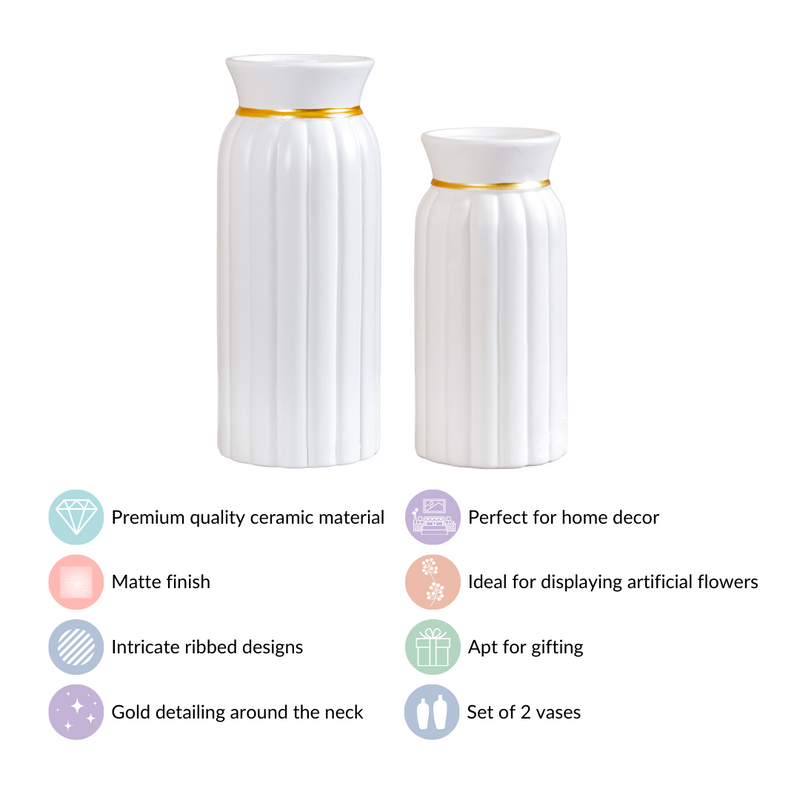 Textured Ceramic Vase Set Of 2 White