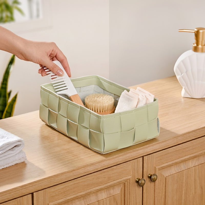 Vegan Leather Basket Sage Green
