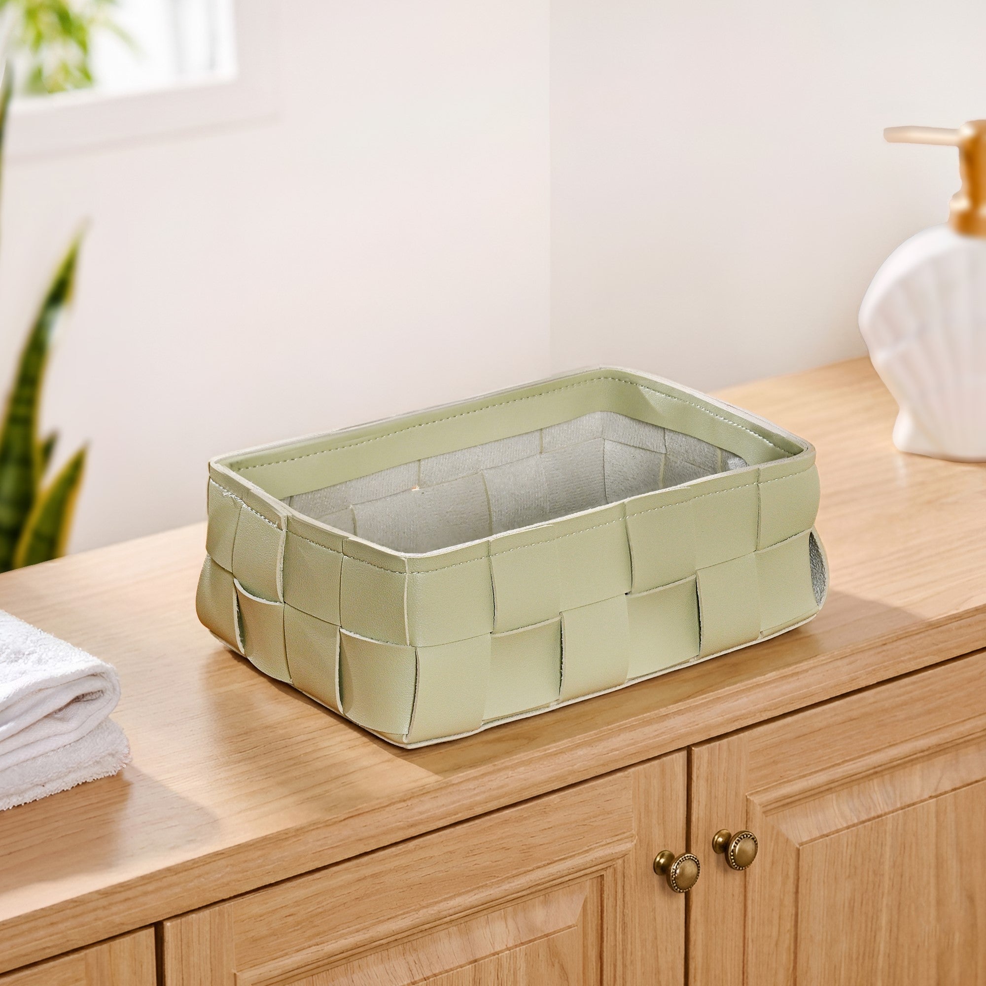 Vegan Leather Basket Sage Green
