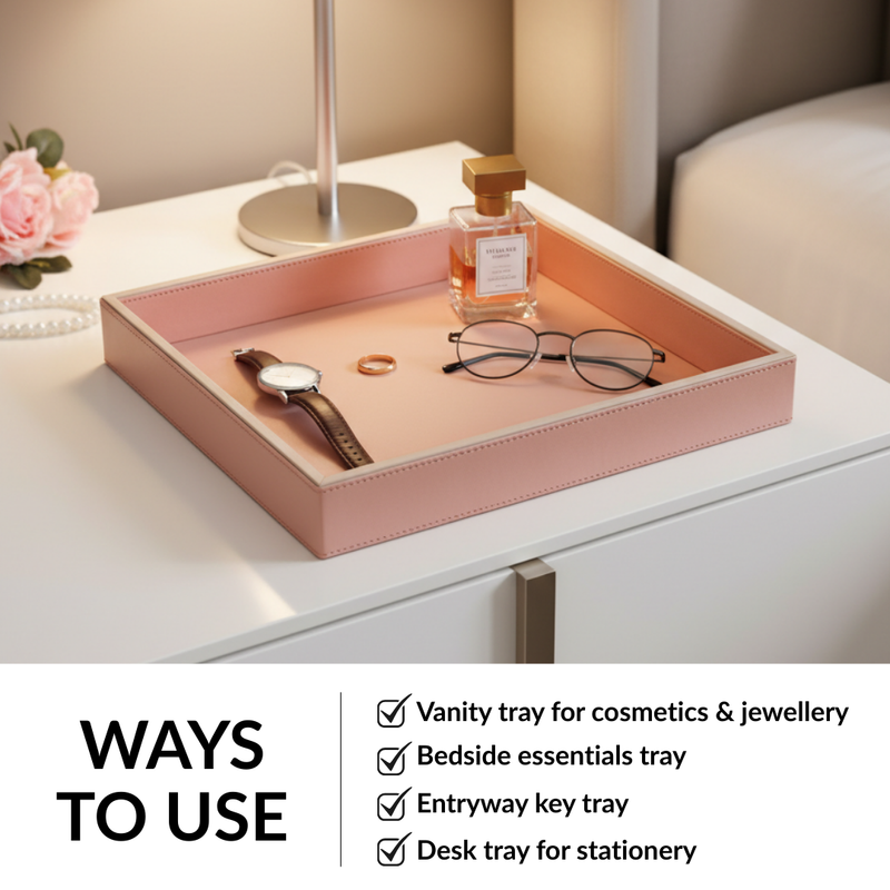 Vegan Leather Desk Organizer Tray Pink