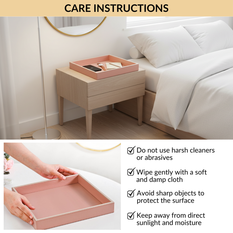 Vegan Leather Desk Organizer Tray Pink