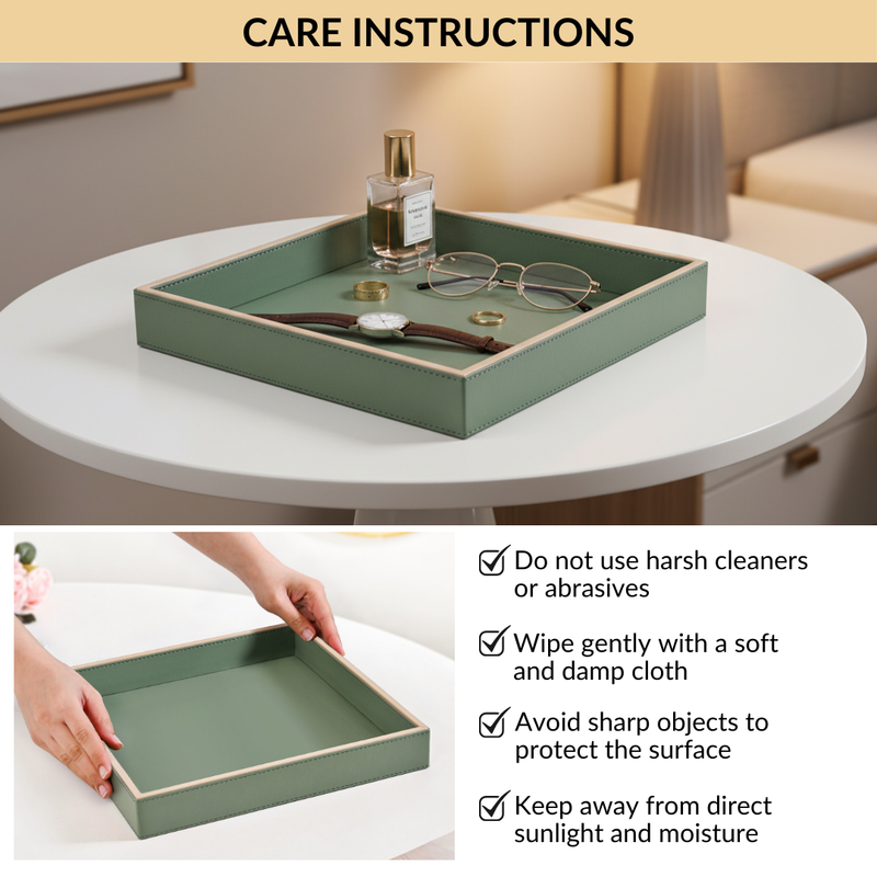 Vegan Leather Desk Organizer Tray Sage Green