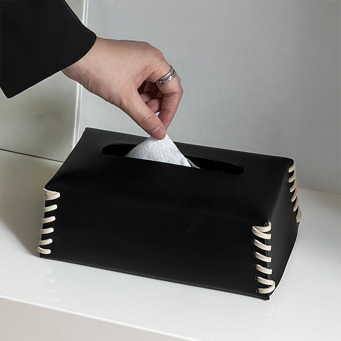 Vegan Leather Tissue Box Holder Black