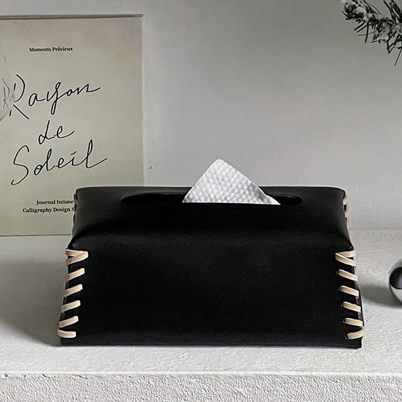 Vegan Leather Tissue Box Holder Black