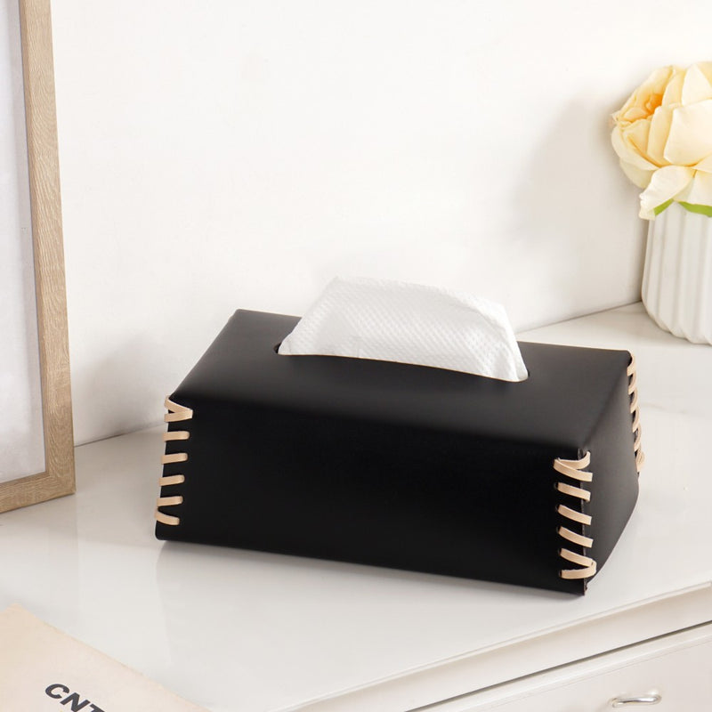 Vegan Leather Tissue Box Holder Black