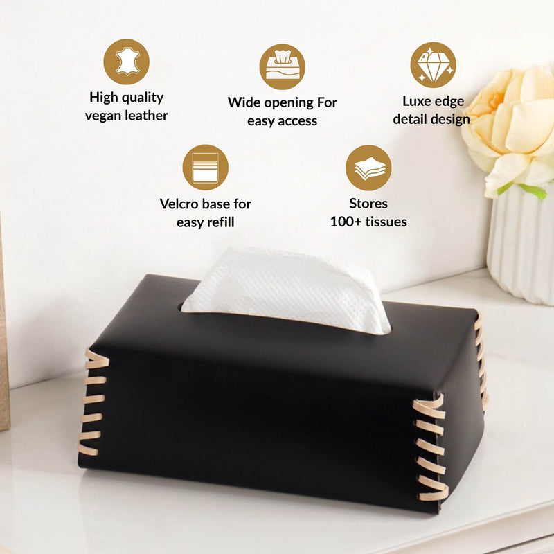Vegan Leather Tissue Box Holder Black